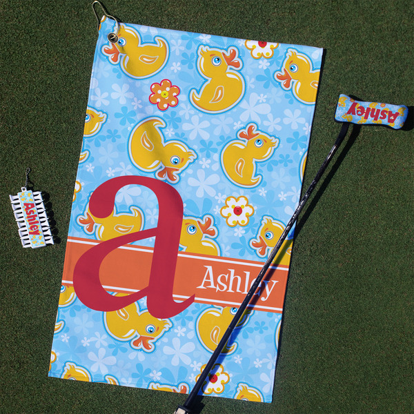 Custom Rubber Duckies & Flowers Golf Towel Gift Set (Personalized)