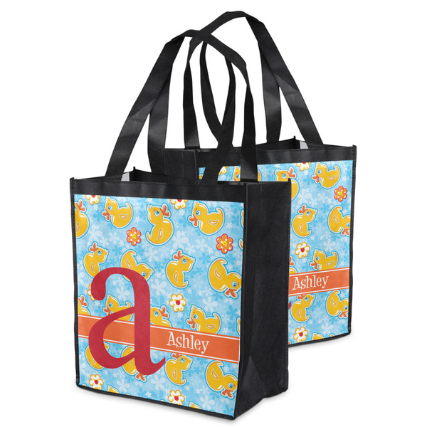 Rubber Duckies & Flowers Grocery Bag - MAIN