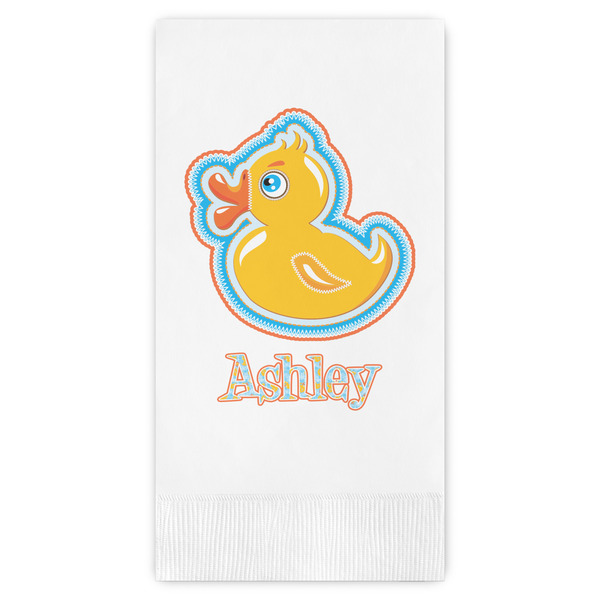 Custom Rubber Duckies & Flowers Guest Napkins - Full Color - Embossed Edge (Personalized)