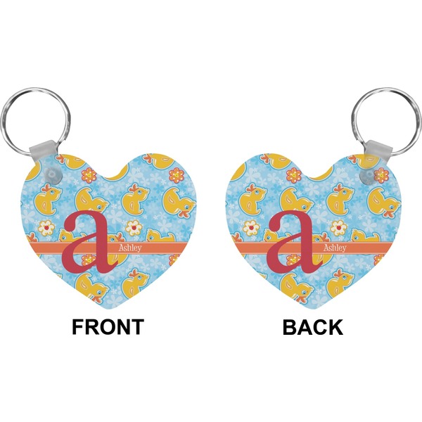 Rubber Duckies & Flowers Heart Keychain (Front + Back)