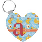 Rubber Duckies & Flowers Heart Plastic Keychain w/ Name and Initial