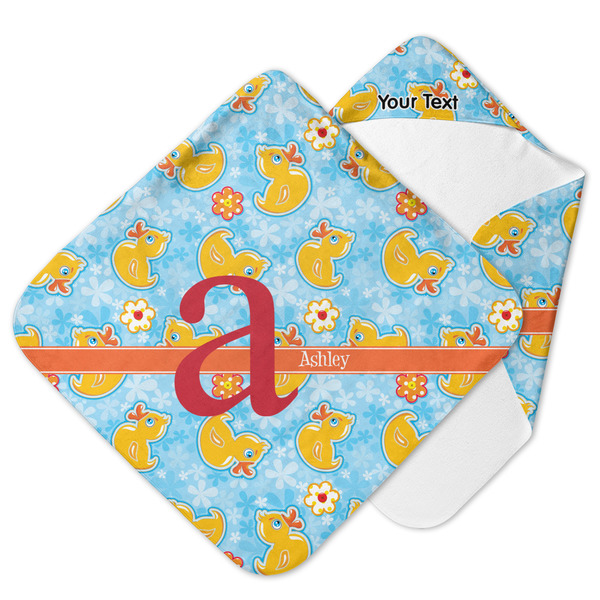 Custom Rubber Duckies & Flowers Hooded Baby Towel (Personalized)