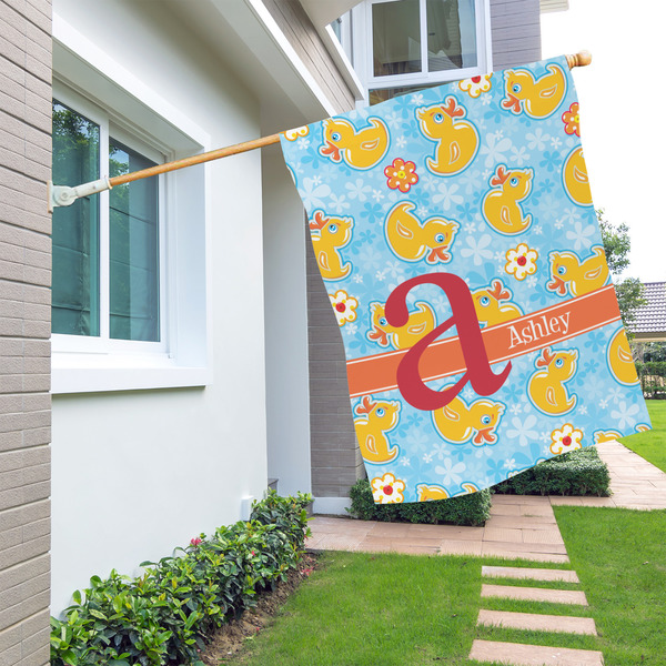 Rubber Duckies & Flowers House Flags - Single Sided - LIFESTYLE