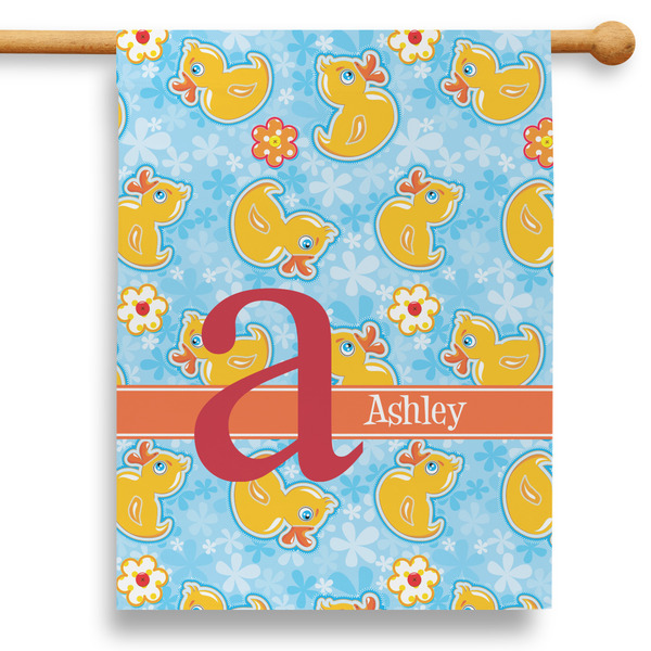 Custom Rubber Duckies & Flowers 28" House Flag (Personalized)