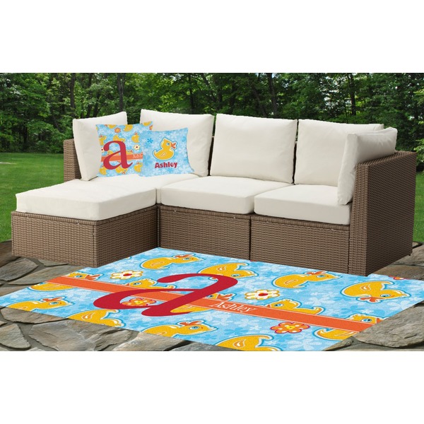 Rubber Duckies & Flowers Indoor / Outdoor Rug & Cushions