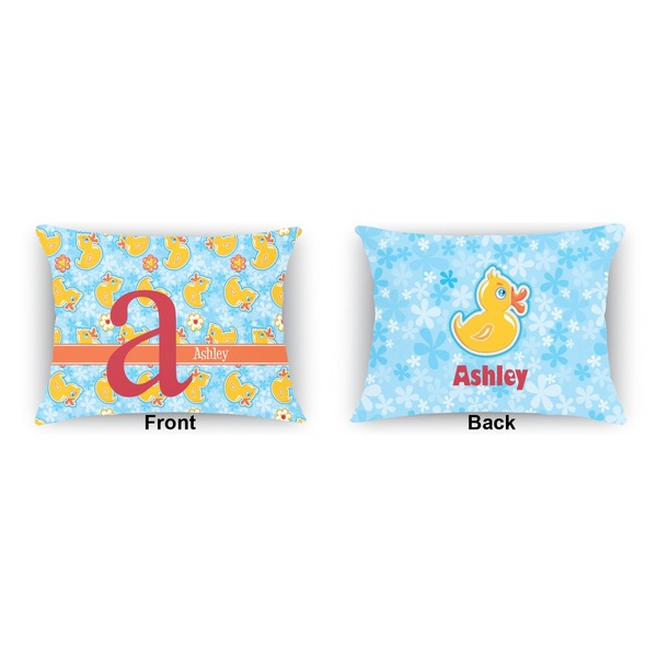 Rubber Duckies & Flowers  Indoor Rectangular Burlap Pillow (Front and Back)