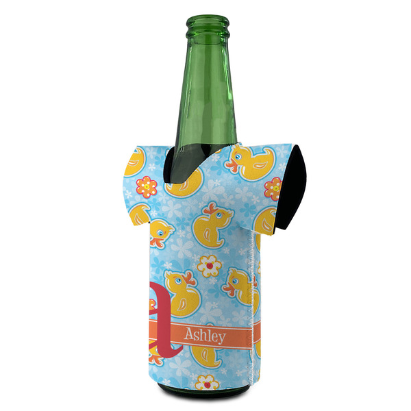 Rubber Duckies & Flowers Jersey Bottle Cooler - ANGLE (on bottle)