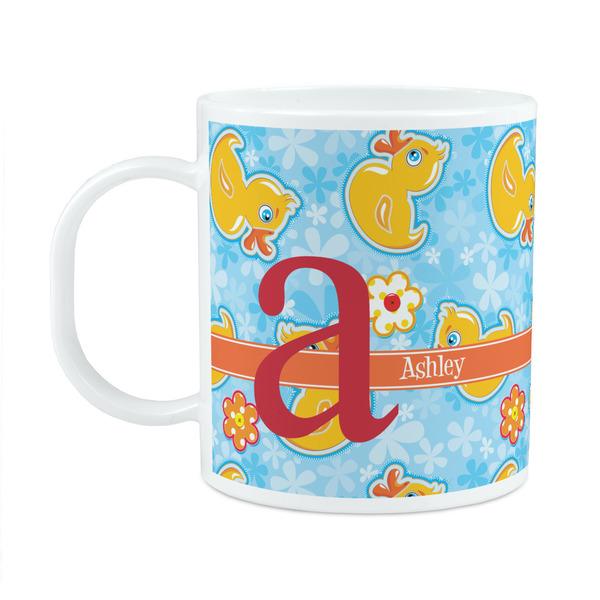 Custom Rubber Duckies & Flowers Plastic Kids Mug (Personalized)