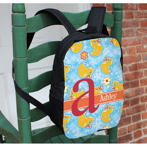 Rubber Duckies & Flowers Kids Backpack - In Context