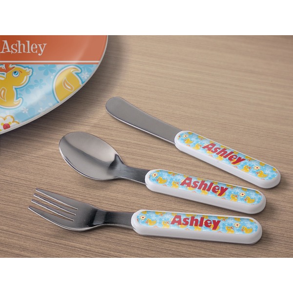 Rubber Duckies & Flowers Kids Flatware w/ Plate