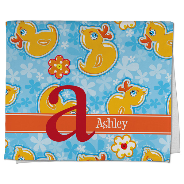 Custom Rubber Duckies & Flowers Kitchen Towel - Poly Cotton w/ Name and Initial