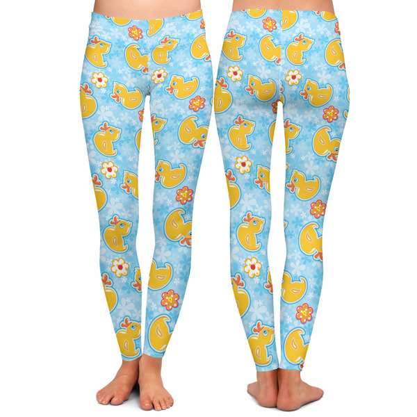 Rubber Duckies & Flowers Ladies Leggings - Front and Back