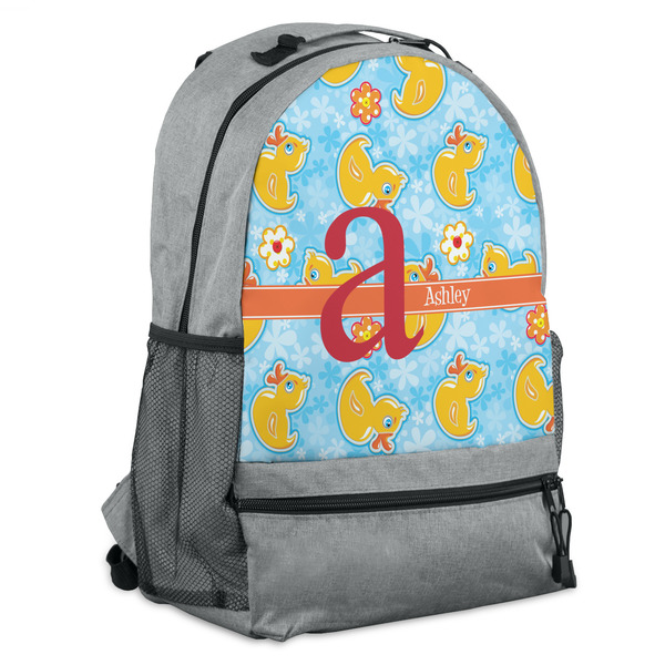 Custom Rubber Duckies & Flowers Backpack - Grey (Personalized)