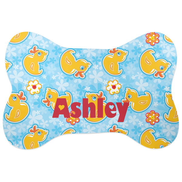 Custom Rubber Duckies & Flowers Bone Shaped Dog Food Mat (Personalized)