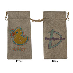 Rubber Duckies & Flowers Large Burlap Gift Bag - Front & Back (Personalized)
