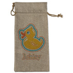 Rubber Duckies & Flowers Large Burlap Gift Bag - Front (Personalized)
