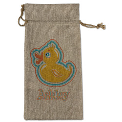 Rubber Duckies & Flowers Large Burlap Gift Bag - Front (Personalized)