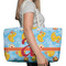 Rubber Duckies & Flowers Large Rope Tote Bag - In Context View