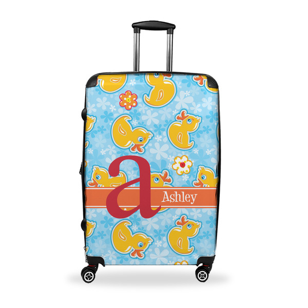 Custom Rubber Duckies & Flowers Suitcase - 28" Large - Checked w/ Name and Initial