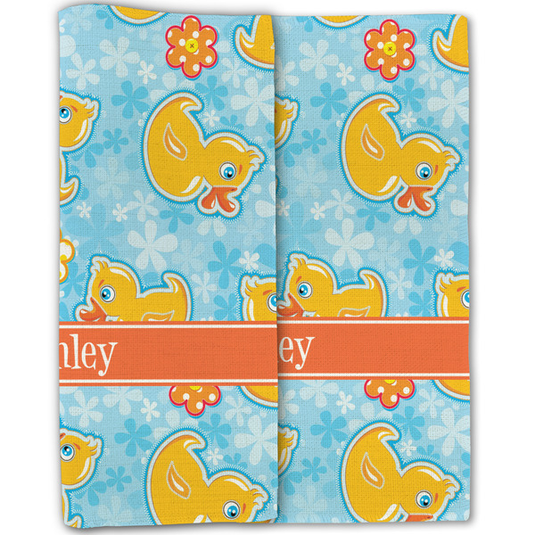 Rubber Duckies & Flowers Linen Placemat - Folded Half (double sided)