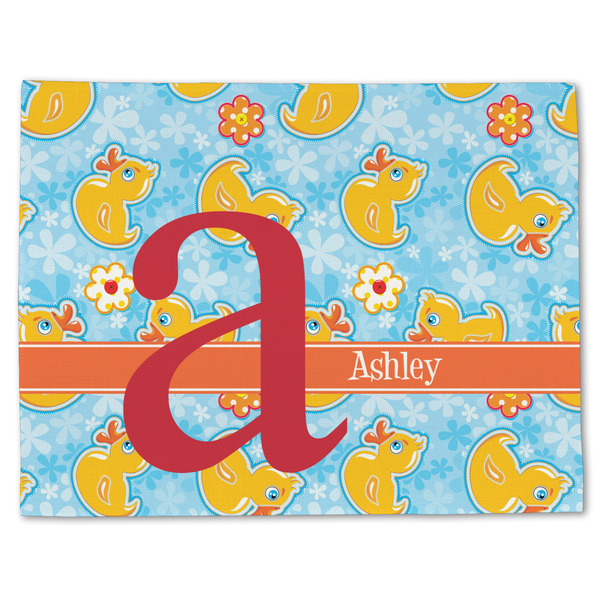 Custom Rubber Duckies & Flowers Single-Sided Linen Placemat - Single w/ Name and Initial