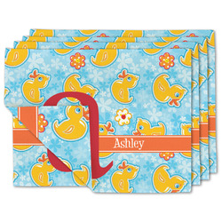 Rubber Duckies & Flowers Linen Placemat w/ Name and Initial