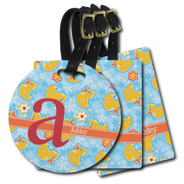 Custom Rubber Duckies & Flowers Plastic Luggage Tag (Personalized)