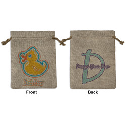Rubber Duckies & Flowers Medium Burlap Gift Bag - Front & Back (Personalized)