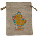 Rubber Duckies & Flowers Medium Burlap Gift Bag - Front (Personalized)