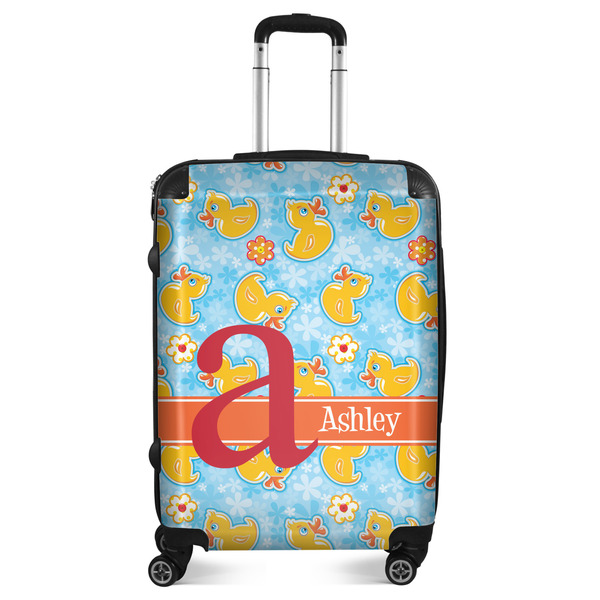 Custom Rubber Duckies & Flowers Suitcase - 24" Medium - Checked (Personalized)