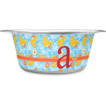 Rubber Duckies & Flowers Stainless Steel Dog Bowl - Large (Personalized)