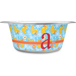 Rubber Duckies & Flowers Stainless Steel Dog Bowl - Medium (Personalized)
