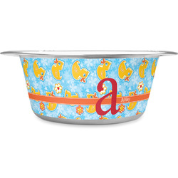Rubber Duckies & Flowers Stainless Steel Dog Bowl - Large (Personalized)
