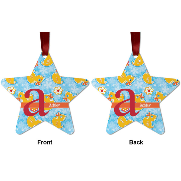 Rubber Duckies & Flowers Metal Star Ornament - Front and Back