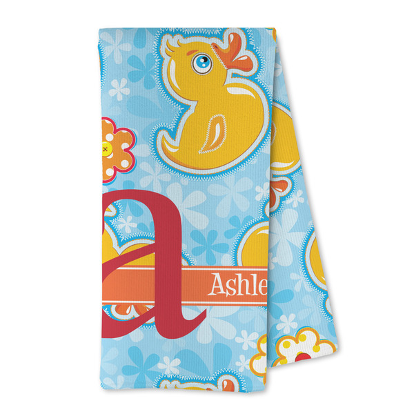 Custom Rubber Duckies & Flowers Kitchen Towel - Microfiber (Personalized)