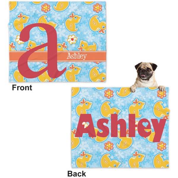 Rubber Duckies & Flowers Microfleece Dog Blanket - Large- Front & Back
