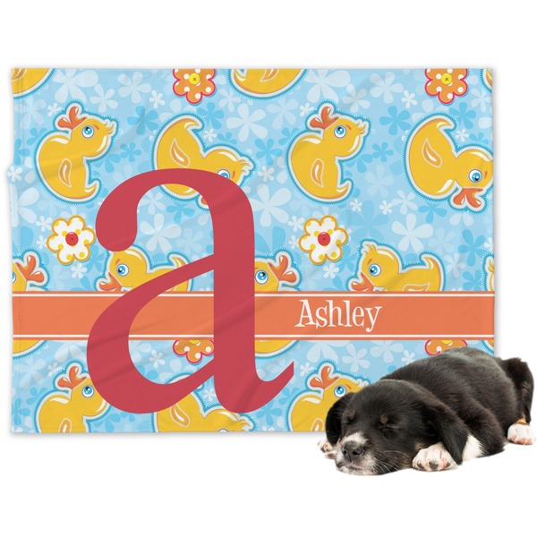 Custom Rubber Duckies & Flowers Dog Blanket - Regular (Personalized)