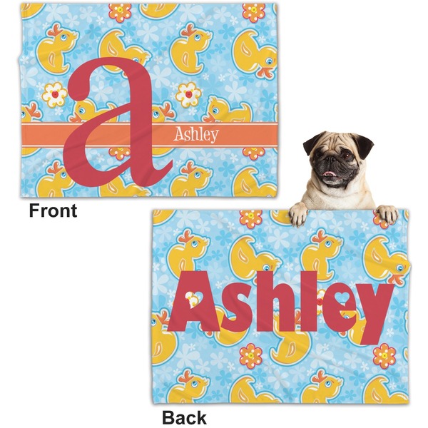 Rubber Duckies & Flowers Microfleece Dog Blanket - Regular - Front & Back