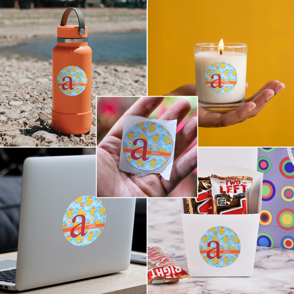 Rubber Duckies & Flowers Multipurpose Round Labels - In Context