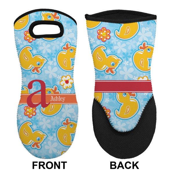 Rubber Duckies & Flowers Neoprene Oven Mitt (Front & Back)
