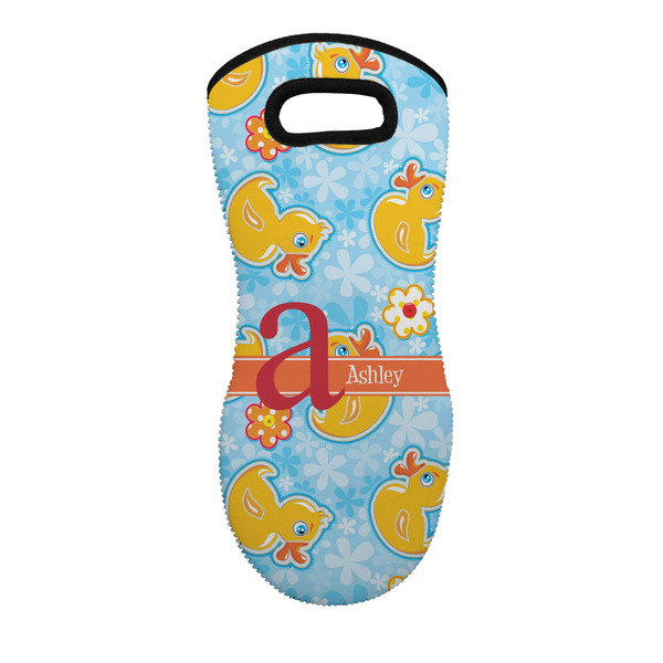 Custom Rubber Duckies & Flowers Neoprene Oven Mitt - Single w/ Name and Initial