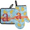 Rubber Duckies & Flowers Right Oven Mitt & Pot Holder Set w/ Name and Initial