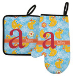 Rubber Duckies & Flowers Left Oven Mitt & Pot Holder Set w/ Name and Initial