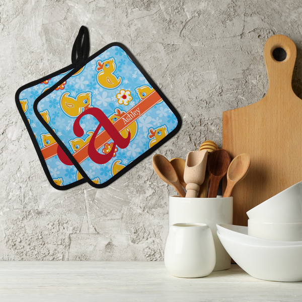 Rubber Duckies & Flowers Neoprene Pot Holder - Set of 2  LIFESTYLE