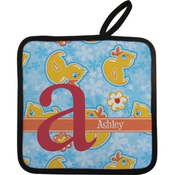 Rubber Duckies & Flowers Pot Holder w/ Name and Initial