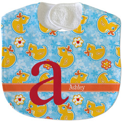 Rubber Duckies & Flowers Velour Baby Bib w/ Name and Initial