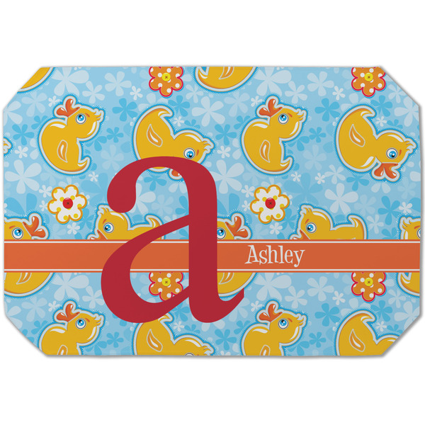 Custom Rubber Duckies & Flowers Dining Table Mat - Octagon (Single-Sided) w/ Name and Initial
