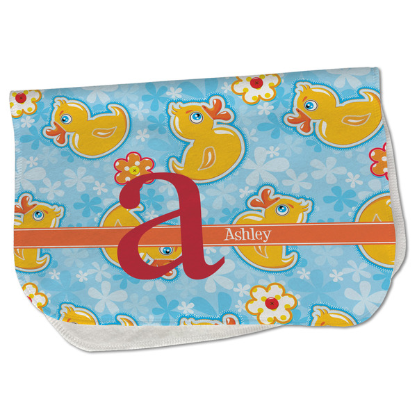 Custom Rubber Duckies & Flowers Burp Cloth - Fleece w/ Name and Initial