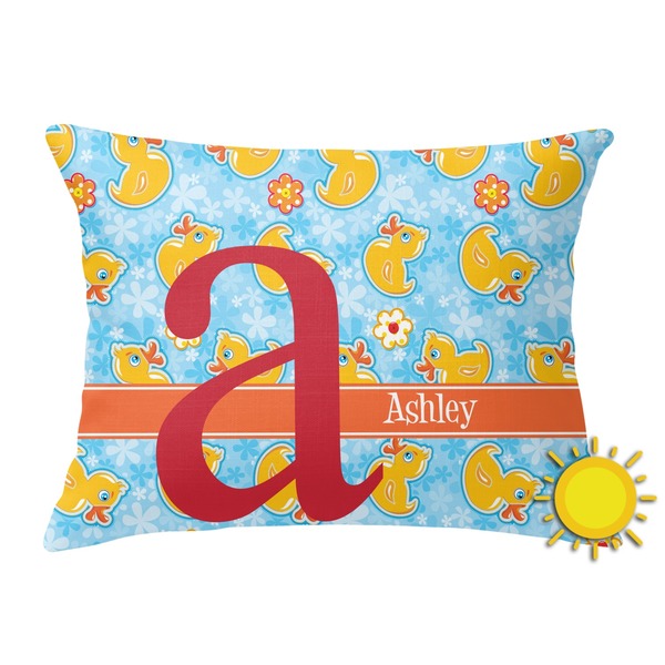 Custom Rubber Duckies & Flowers Outdoor Throw Pillow (Rectangular) (Personalized)