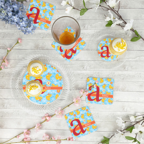 Rubber Duckies & Flowers Paper Coasters - In Context